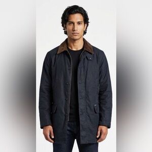 Vintage Men's Medium Faconnable Storm System Dark Navy Jacket with Brown Collar